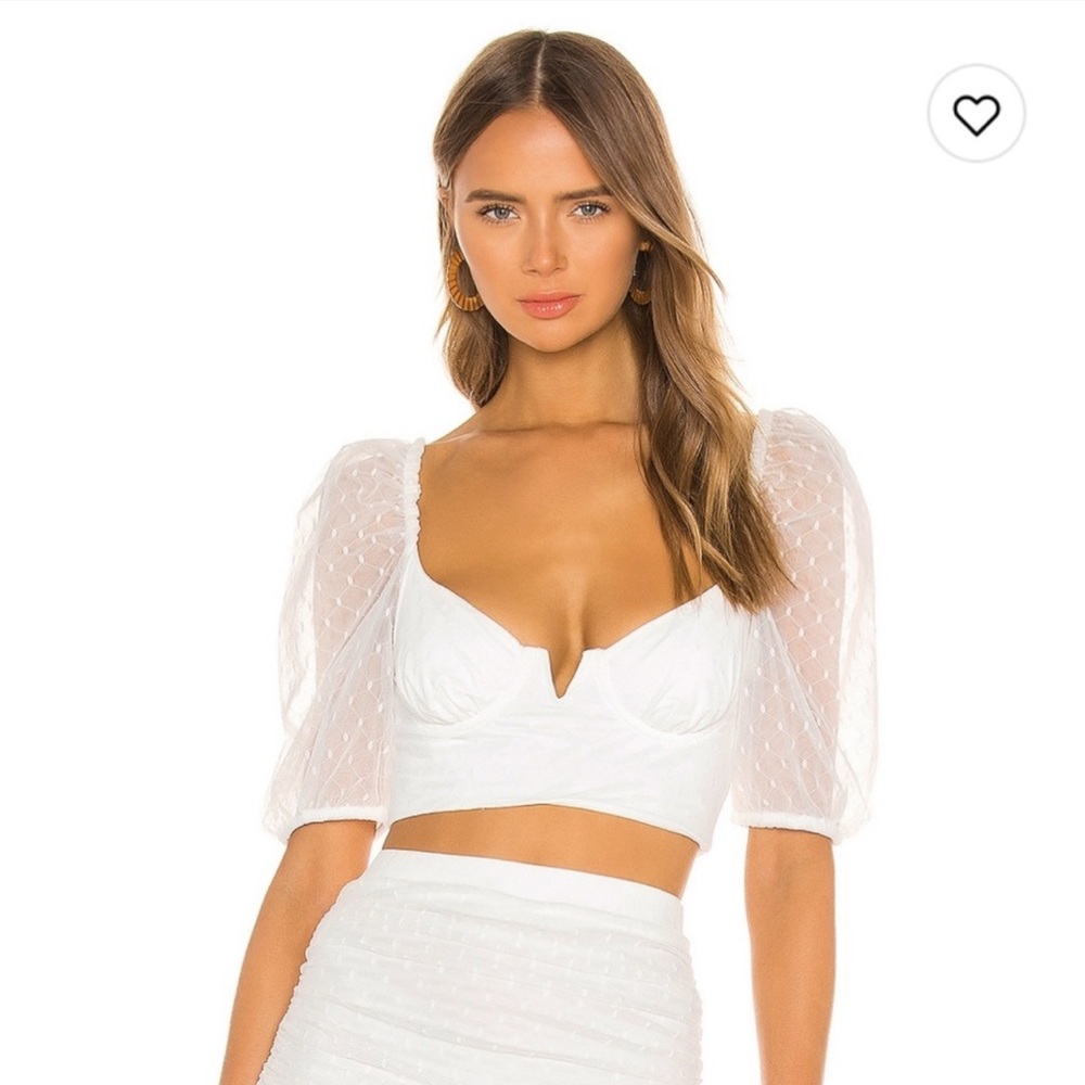 REVOLVE White Lace Puff Sleeve Crop Top